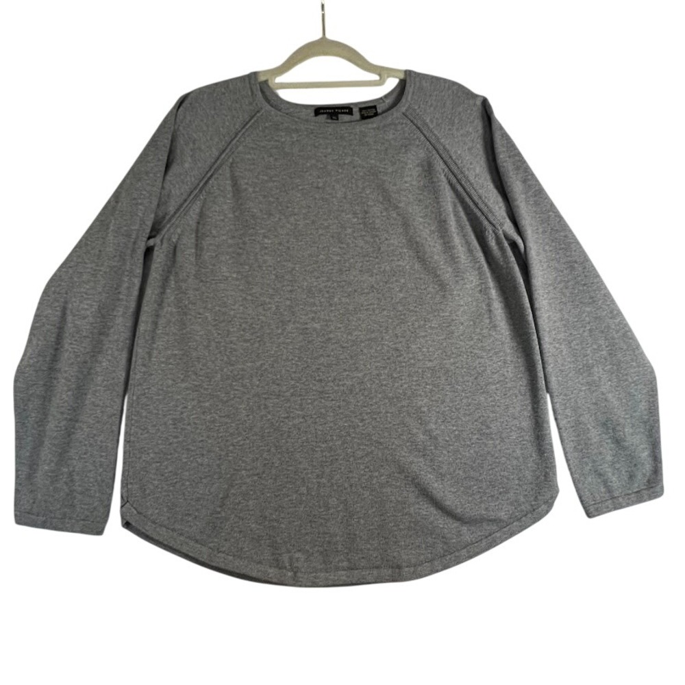 Jeanne Pierre Gray 100% Cotton Sweater XL High Low Hem Lightweight Pullover